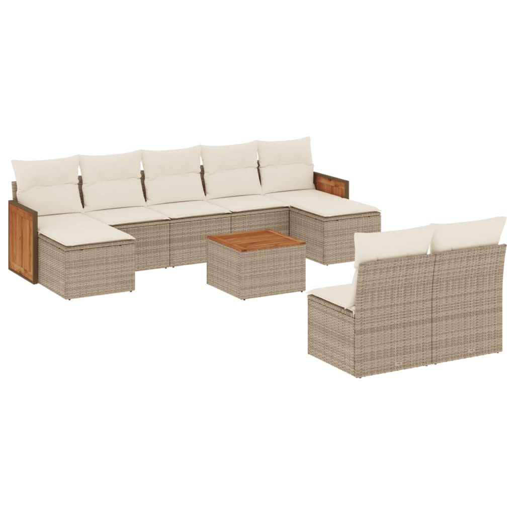 10-delige Loungeset met kussens poly rattan beige