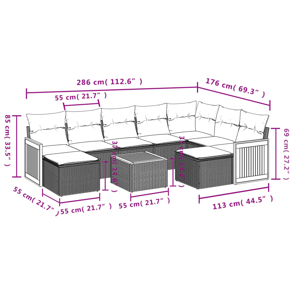 10-delige Loungeset met kussens poly rattan beige