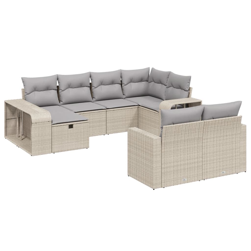 10-delige Loungeset met kussens poly rattan beige