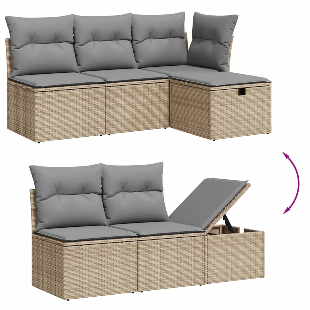 10-delige Loungeset met kussens poly rattan beige