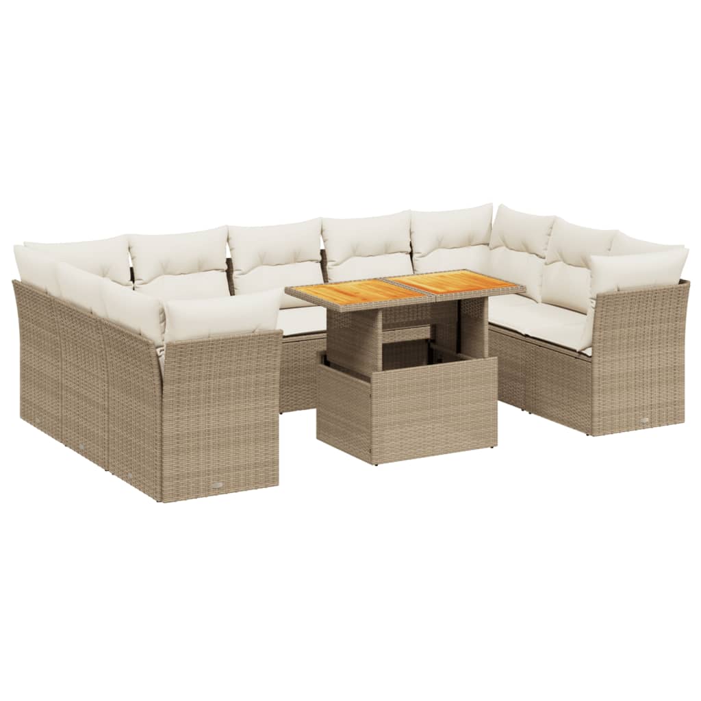 10-delige Loungeset met kussens poly rattan beige