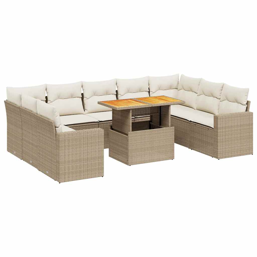 10-delige Loungeset met kussens poly rattan beige