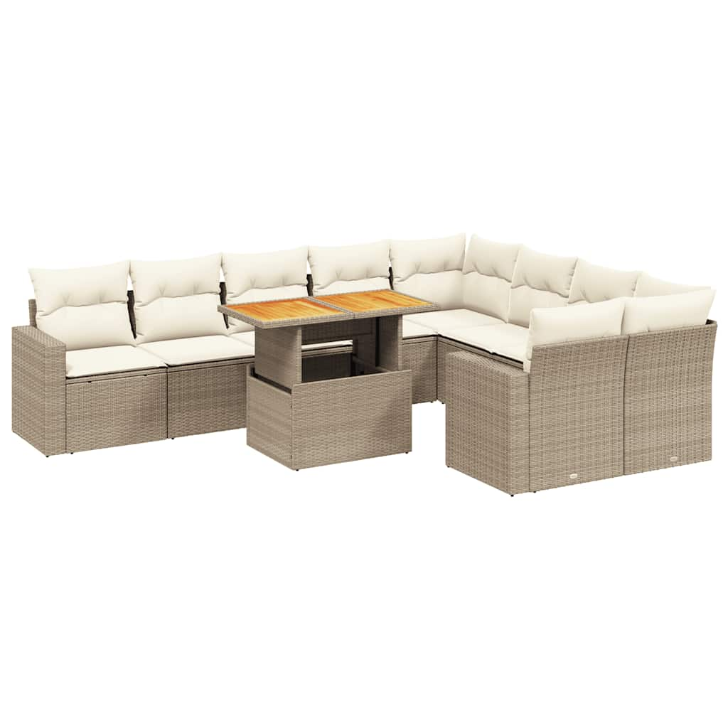 10-delige Loungeset met kussens poly rattan beige