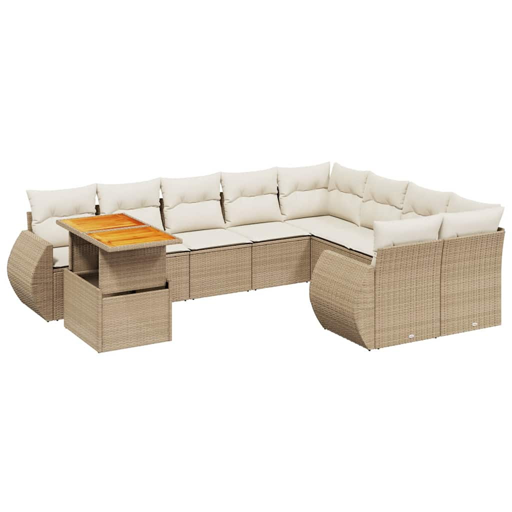 10-delige Loungeset met kussens poly rattan beige