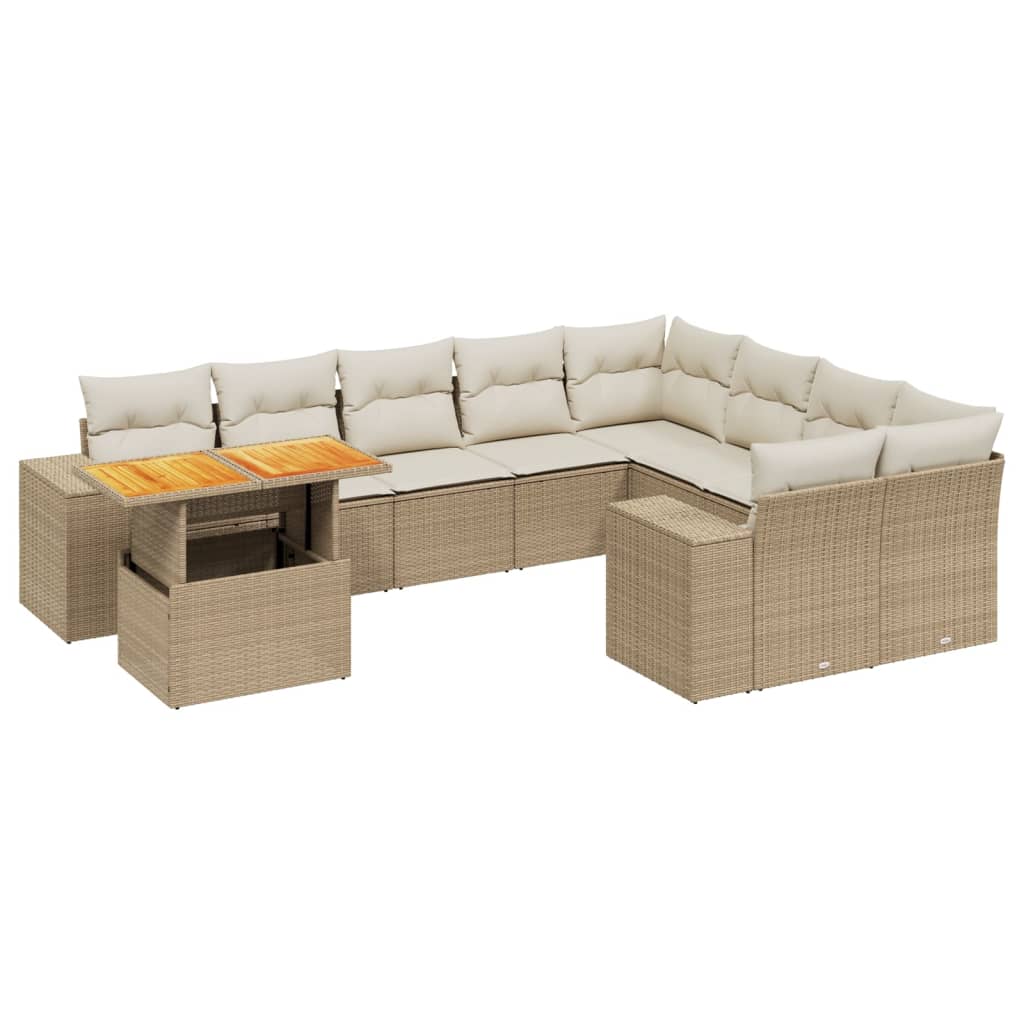 10-delige Loungeset met kussens poly rattan beige