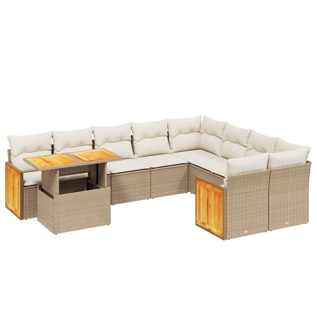 10-delige Loungeset met kussens poly rattan beige