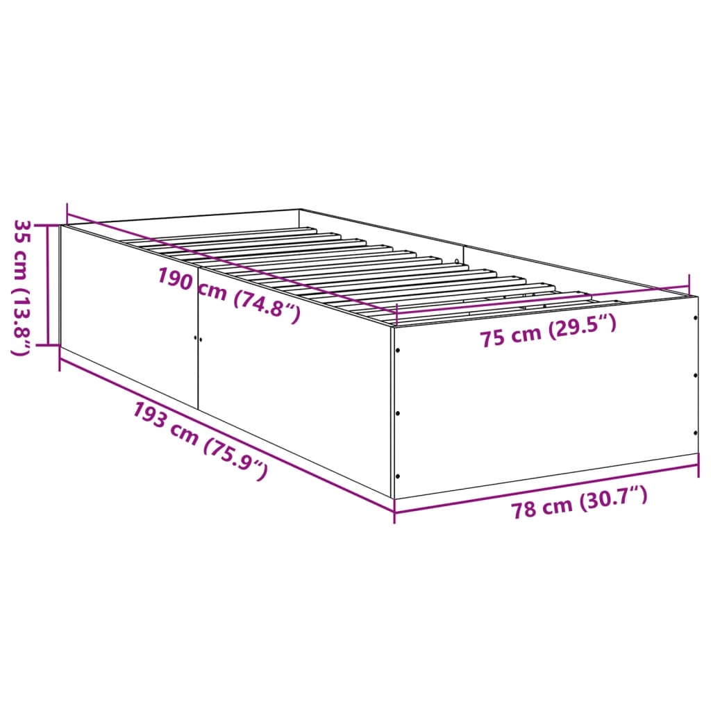 Bedframe bewerkt hout zwart 75x190 cm