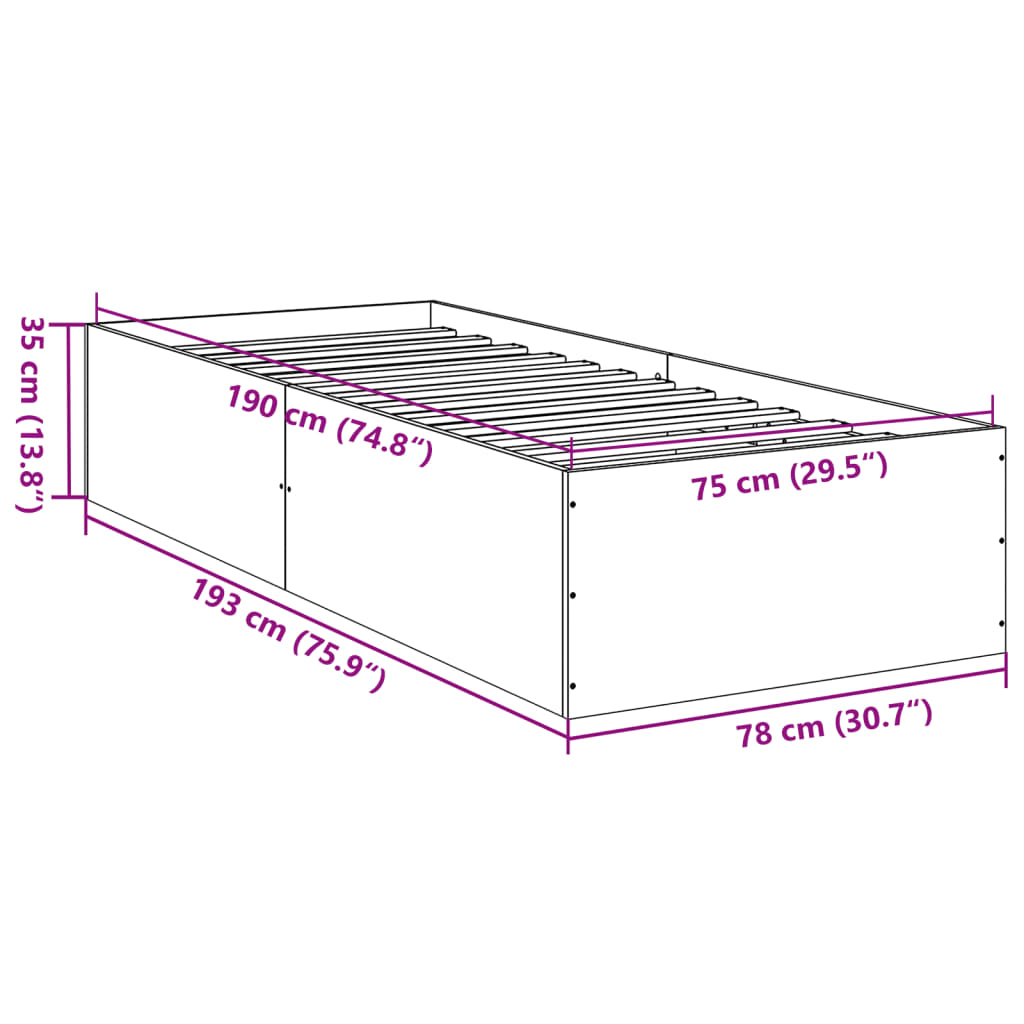 Bedframe bewerkt hout grijs sonoma eikenkleurig 75x190 cm