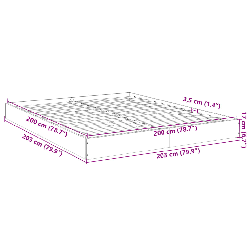 Bedframe bewerkt hout bruin eikenkleur 200x200 cm