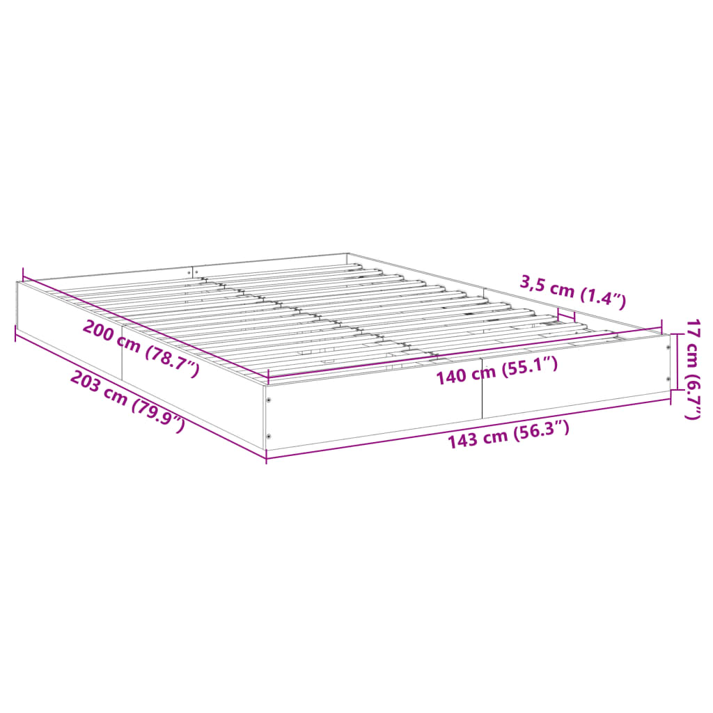 Bedframe bewerkt hout betongrijs 140x200 cm