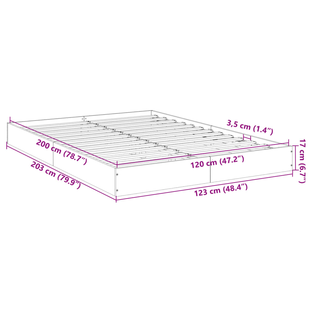 Bedframe LED massief hout wit 120x200 cm