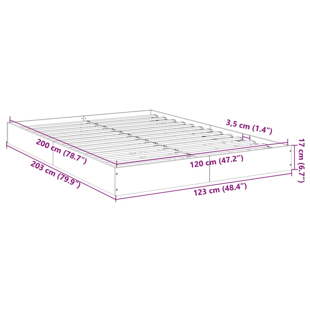 Bedframe bewerkt hout betongrijs 120x200 cm