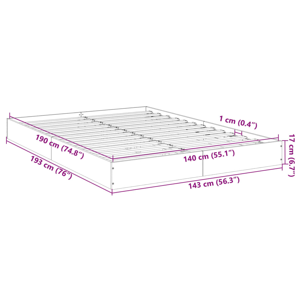 Bedframe bewerkt hout betongrijs 140x190 cm