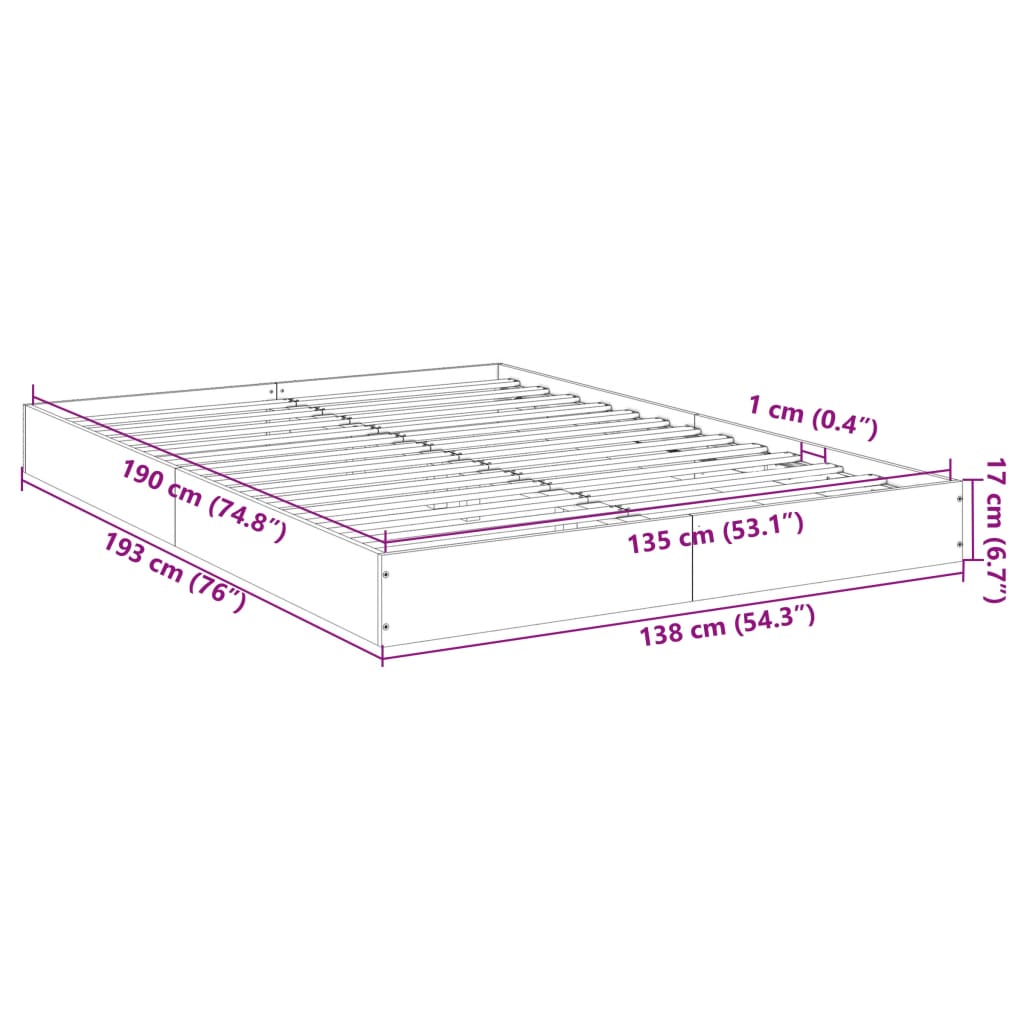 Bedframe bewerkt hout betongrijs 135x190 cm