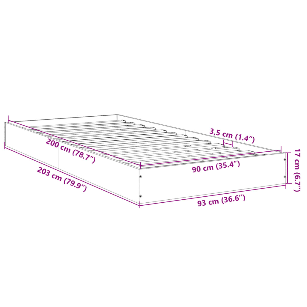 Bedframe bewerkt hout zwart 90x200 cm