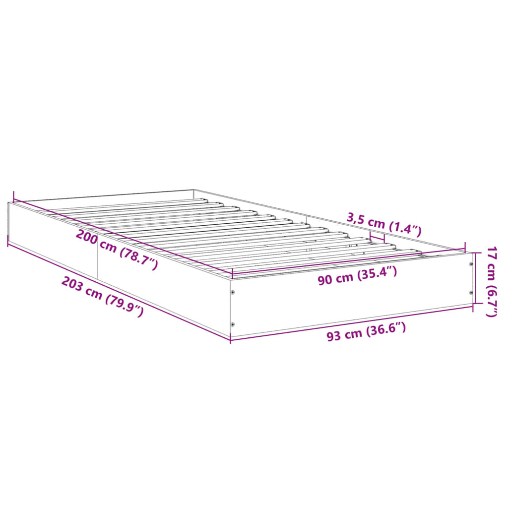 Bedframe bewerkt hout grijs sonoma eikenkleurig 90x200 cm