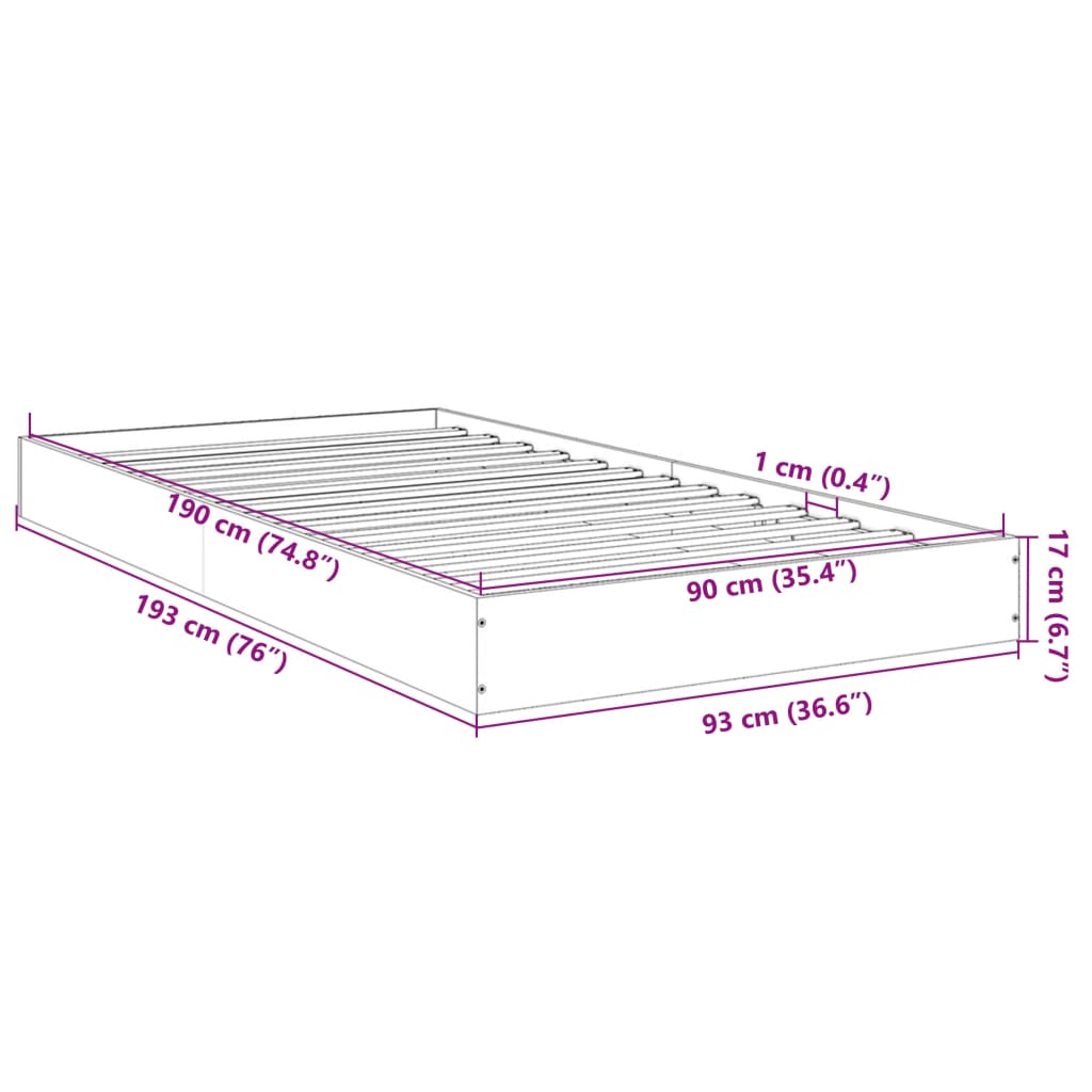 Bedframe bewerkt hout wit 90x190 cm