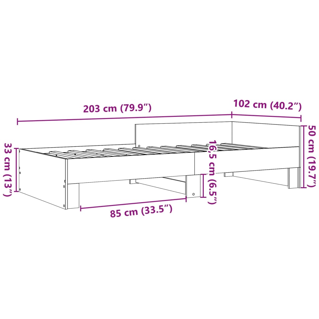 Bedframe bewerkt hout betongrijs 100x200 cm