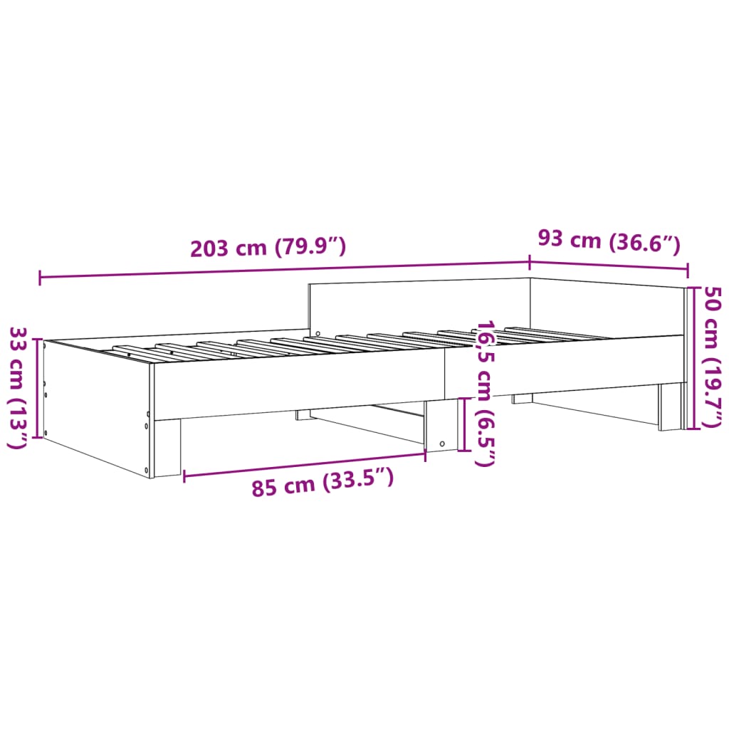 Bedframe bewerkt hout betongrijs 90x200 cm