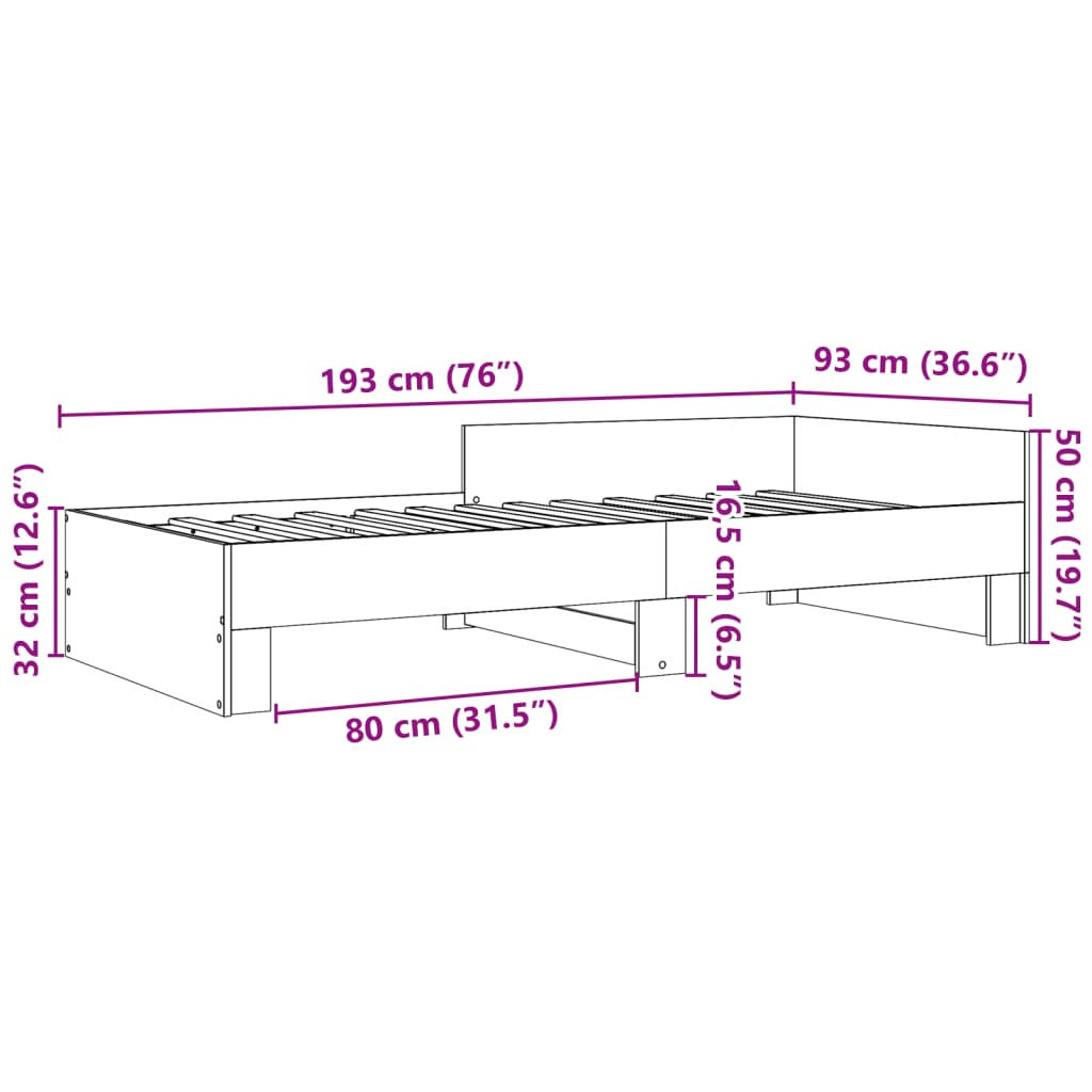 Bedframe bewerkt hout betongrijs 90x190 cm