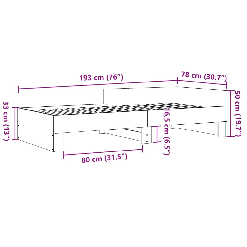 Bedframe bewerkt hout wit 75x190 cm