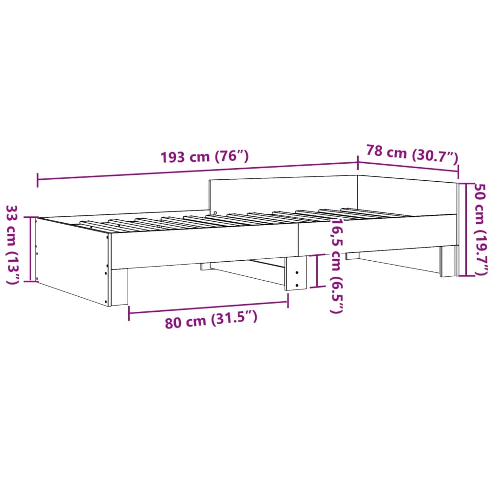 Bedframe bewerkt hout grijs sonoma eikenkleurig 75x190 cm