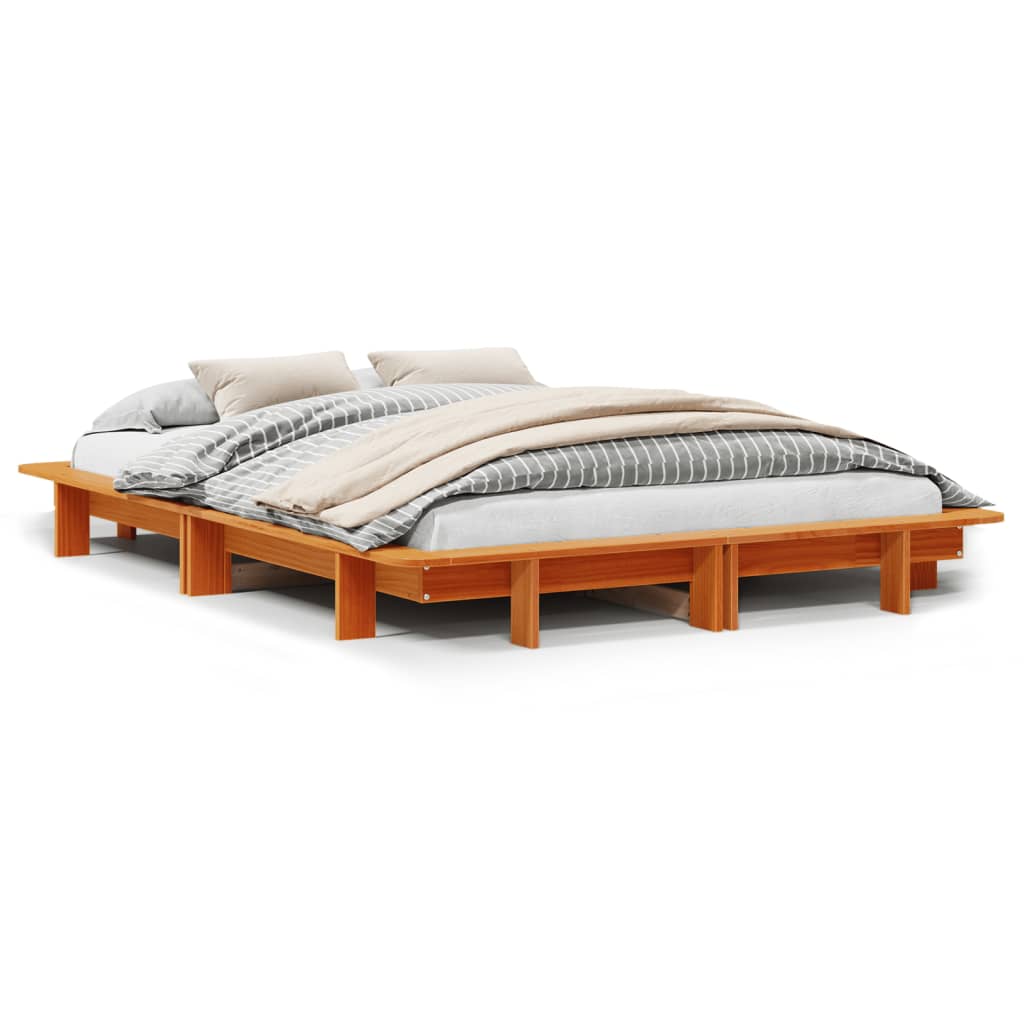 Bed met matras massief grenenhout wasbruin 140x190 cm