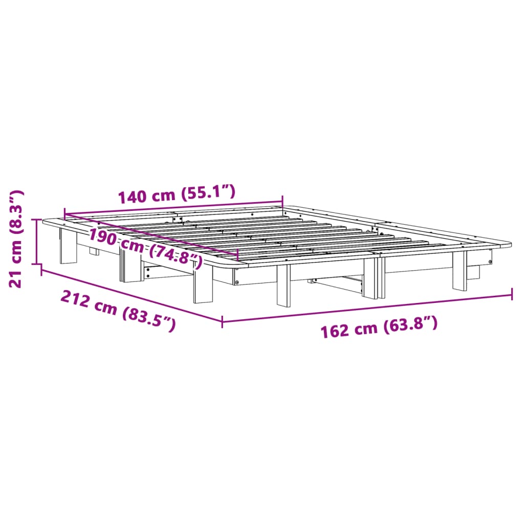 Bed met matras massief grenenhout wasbruin 140x190 cm