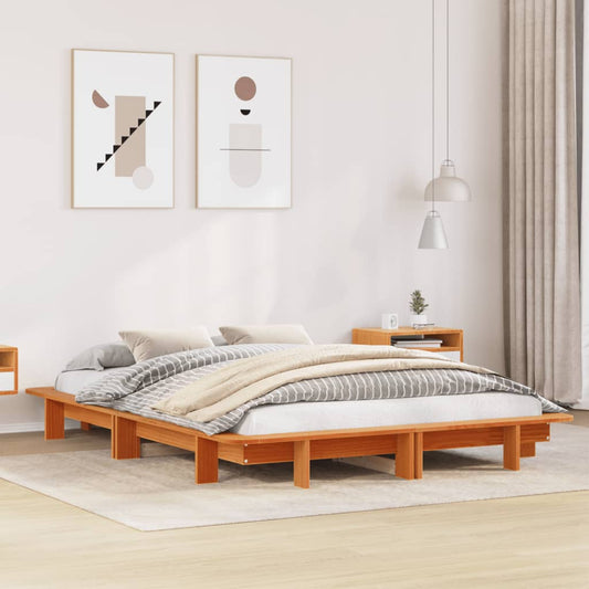 Bed met matras massief grenenhout wasbruin 140x190 cm