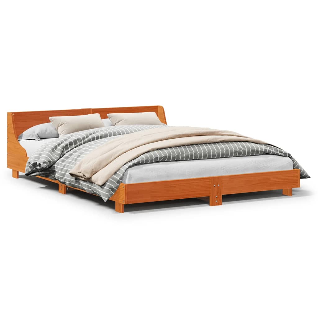 Bed met matras massief grenenhout wasbruin 140x190 cm