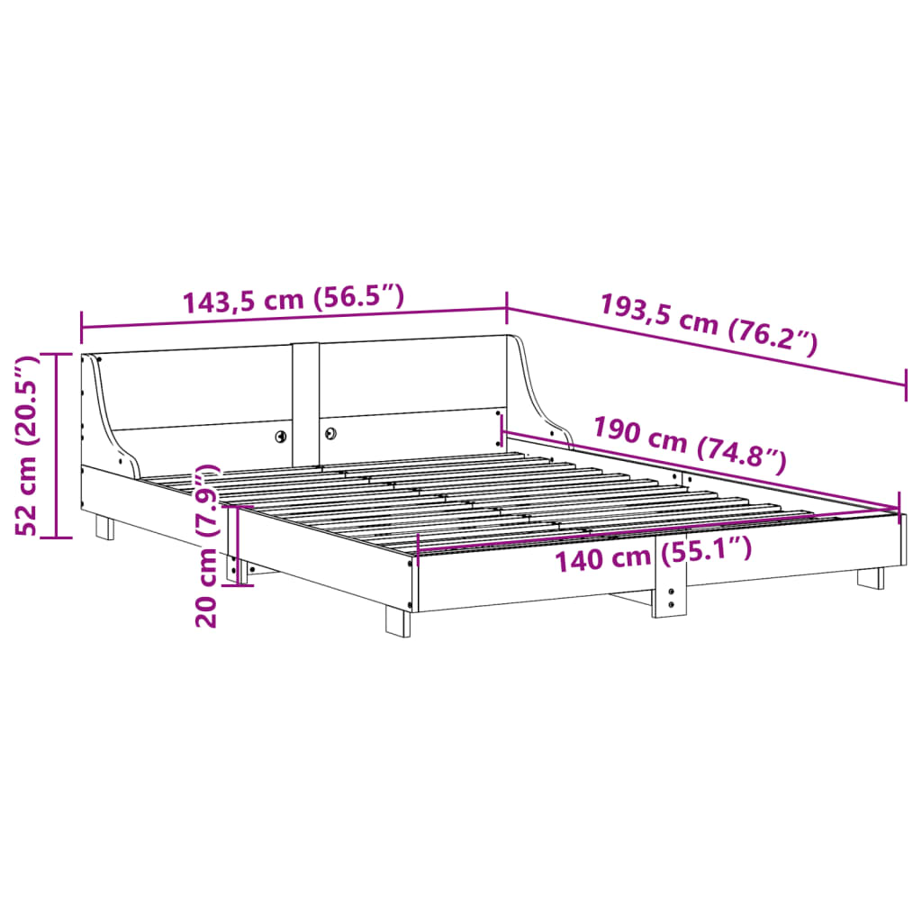 Bed met matras massief grenenhout wasbruin 140x190 cm