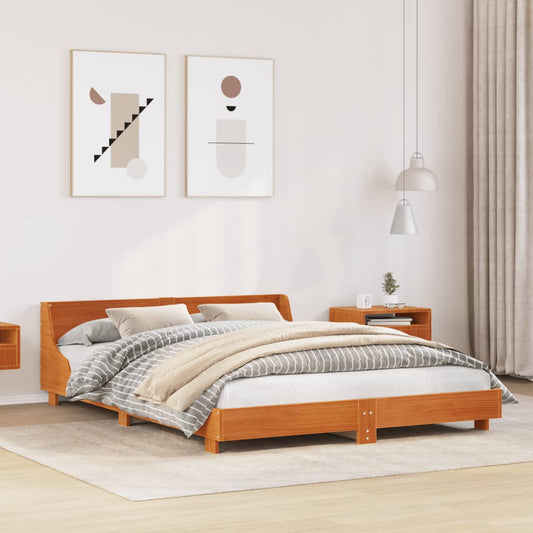 Bed met matras massief grenenhout wasbruin 140x190 cm