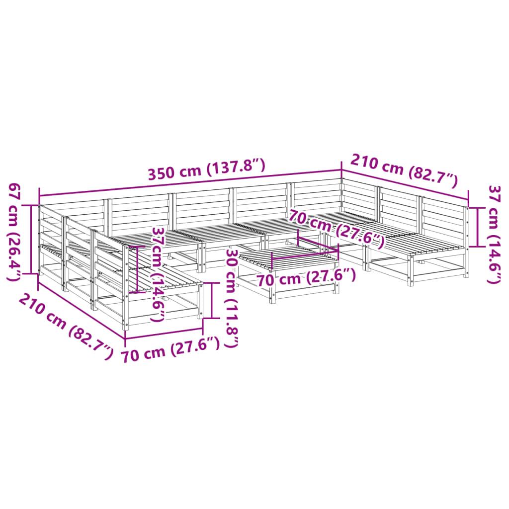 10-delige Loungeset massief grenenhout