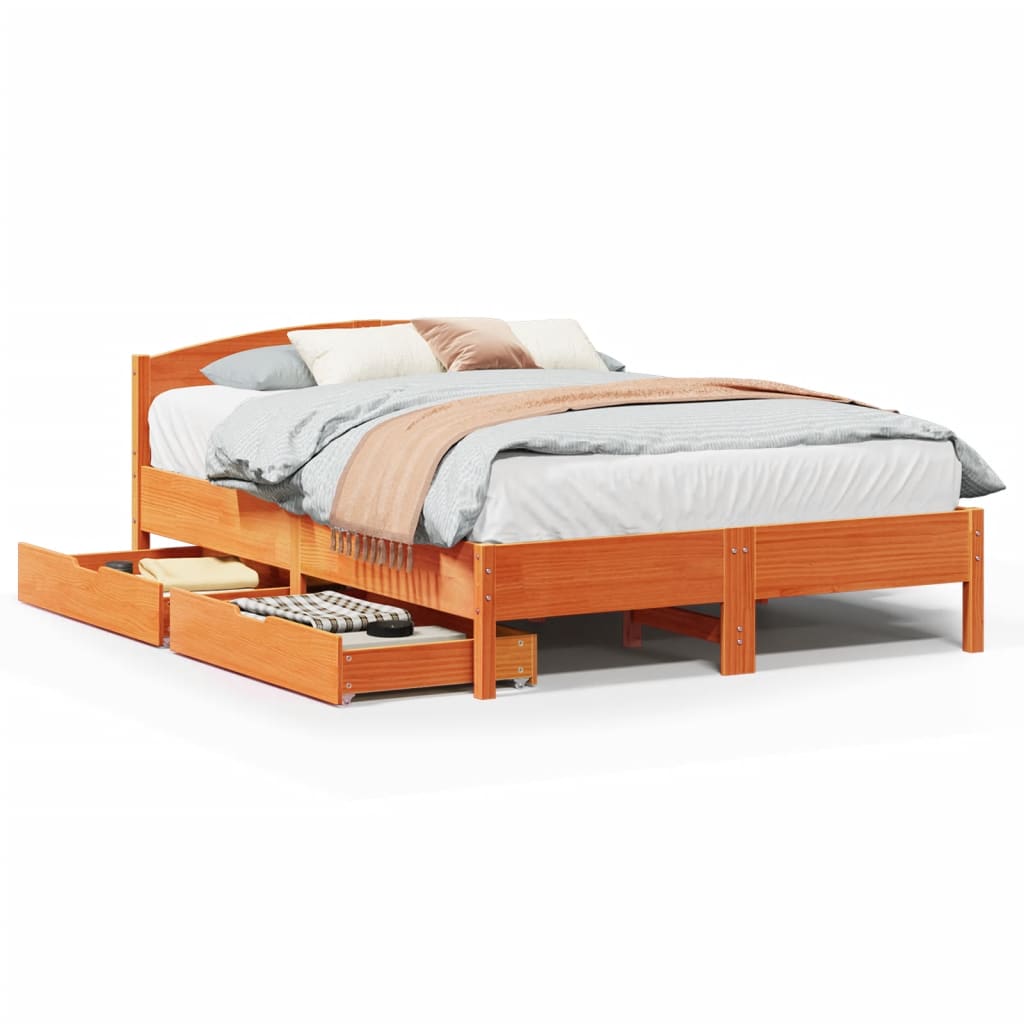 Bed met matras massief grenenhout wasbruin 140x190 cm