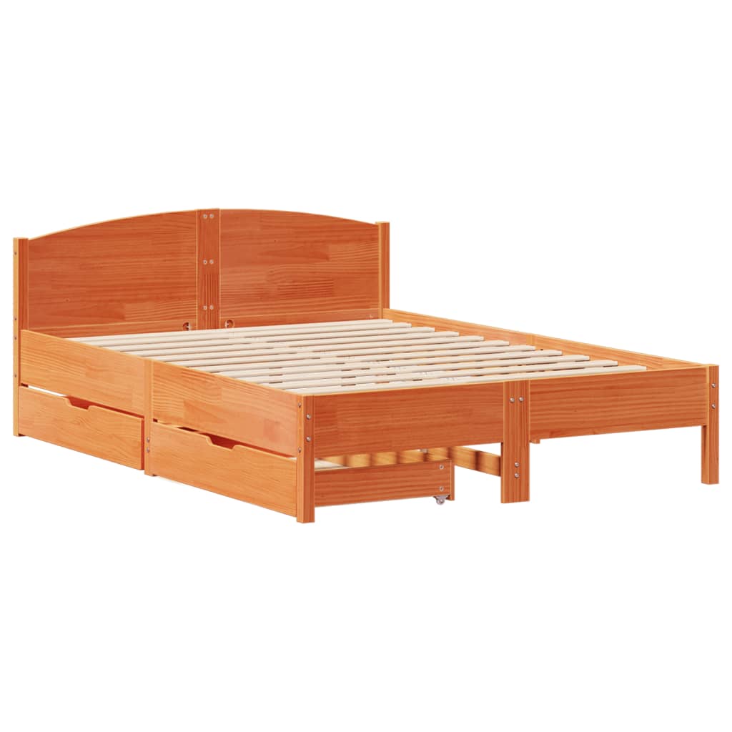 Bed met matras massief grenenhout wasbruin 140x190 cm