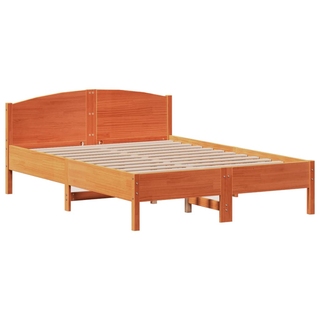 Bed met matras massief grenenhout wasbruin 140x190 cm