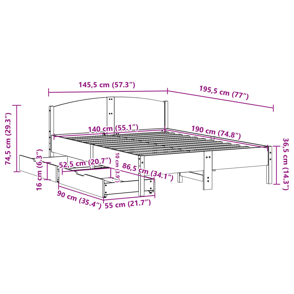 Bed met matras massief grenenhout wasbruin 140x190 cm