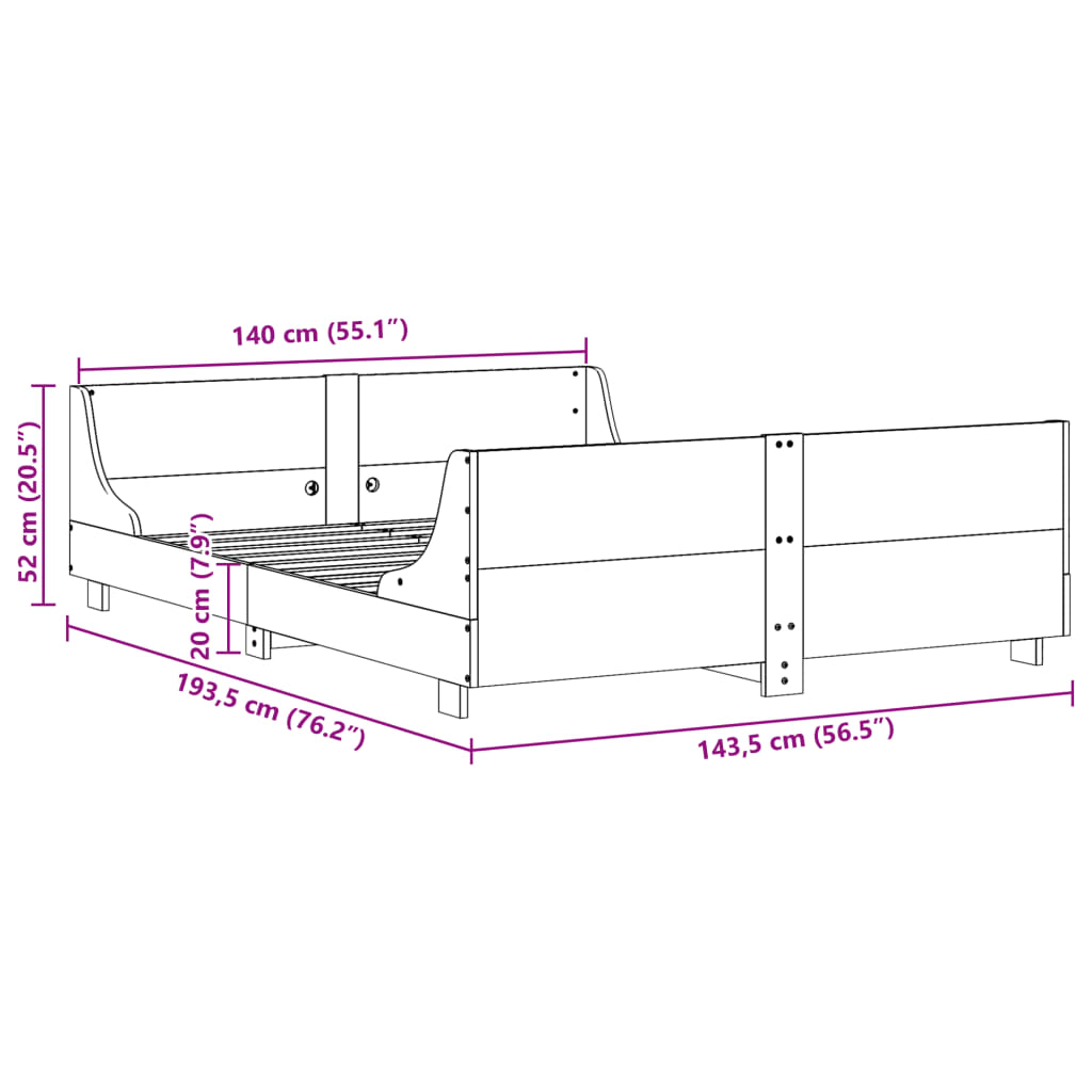 Bed met matras massief grenenhout wasbruin 140x190 cm