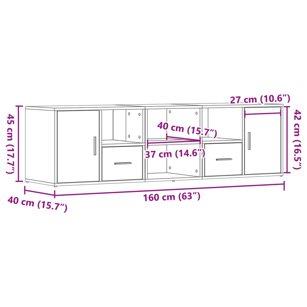 Hoekkast 160x40x45 cm bewerkt hout wit