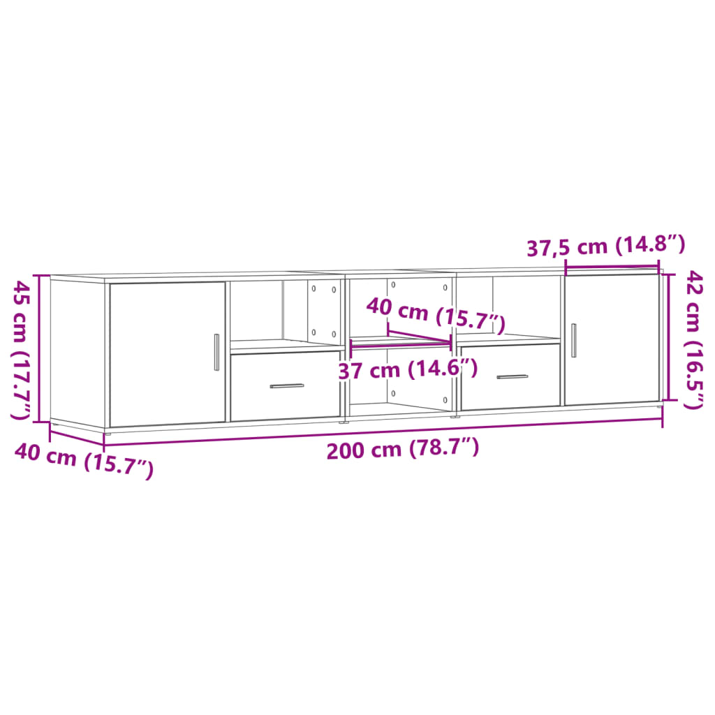 Hoekkast 200x40x45 cm bewerkt hout wit