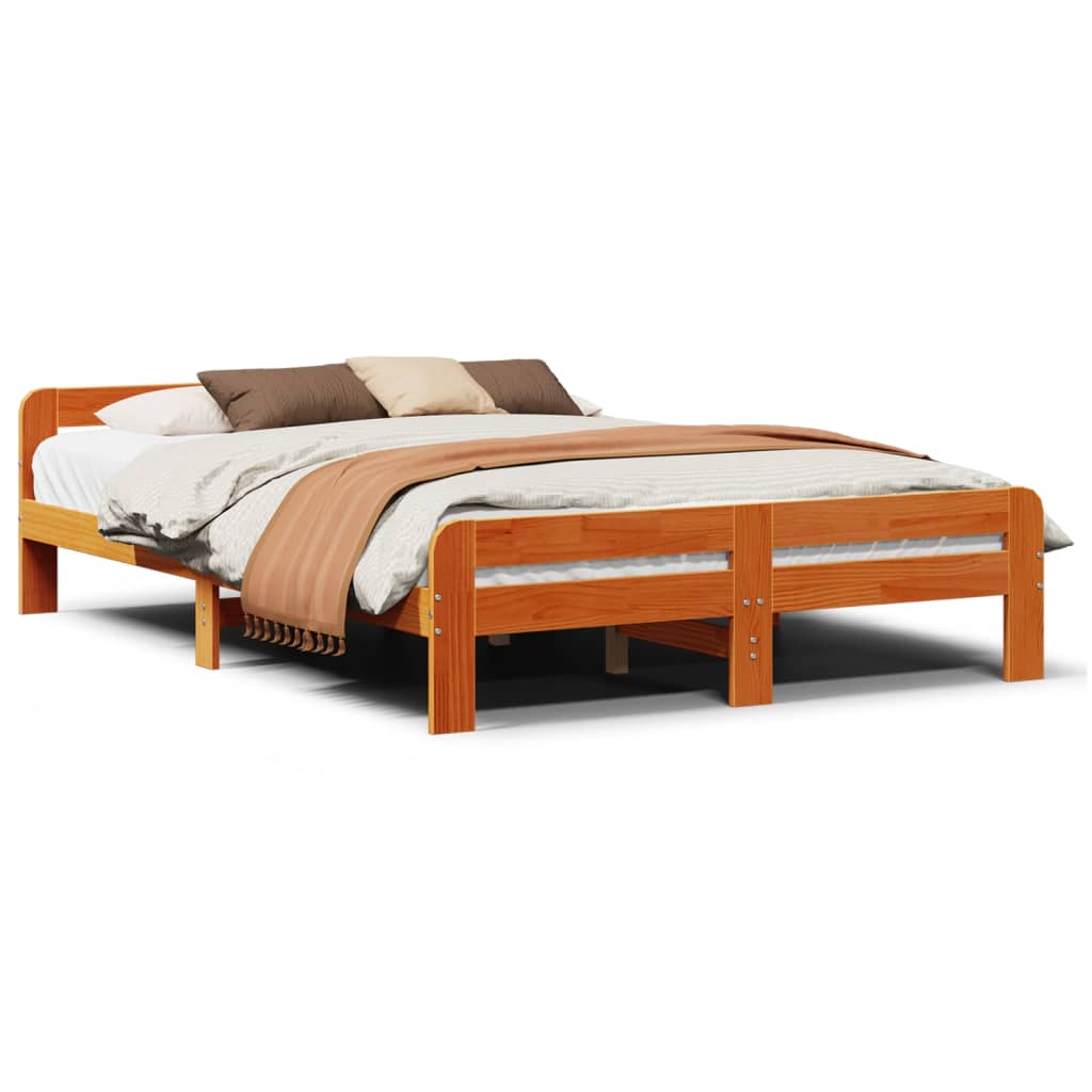 Bed met matras massief grenenhout wasbruin 140x190 cm