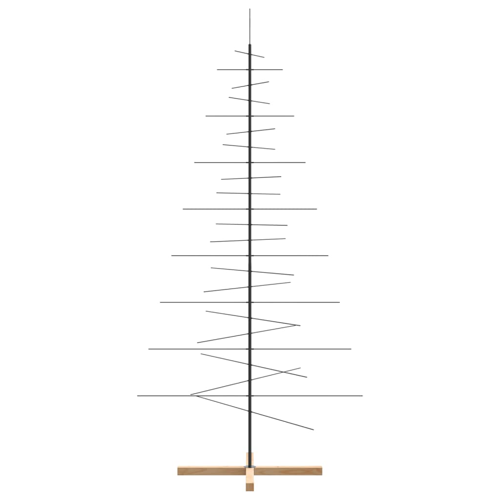 Kerstdecoratie kerstboom met houten basis 210 cm metaal zwart