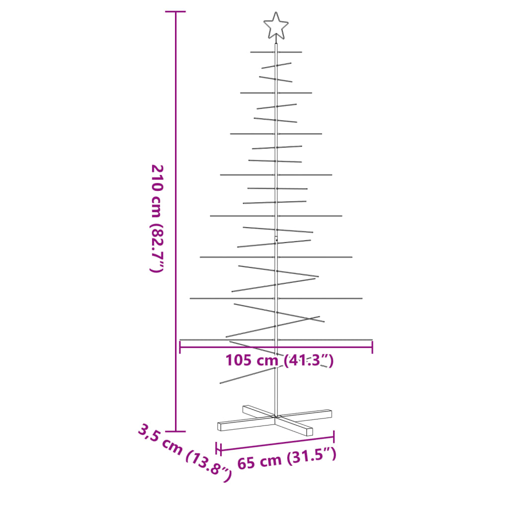 Kerstdecoratie kerstboom met houten basis 210 cm metaal zwart