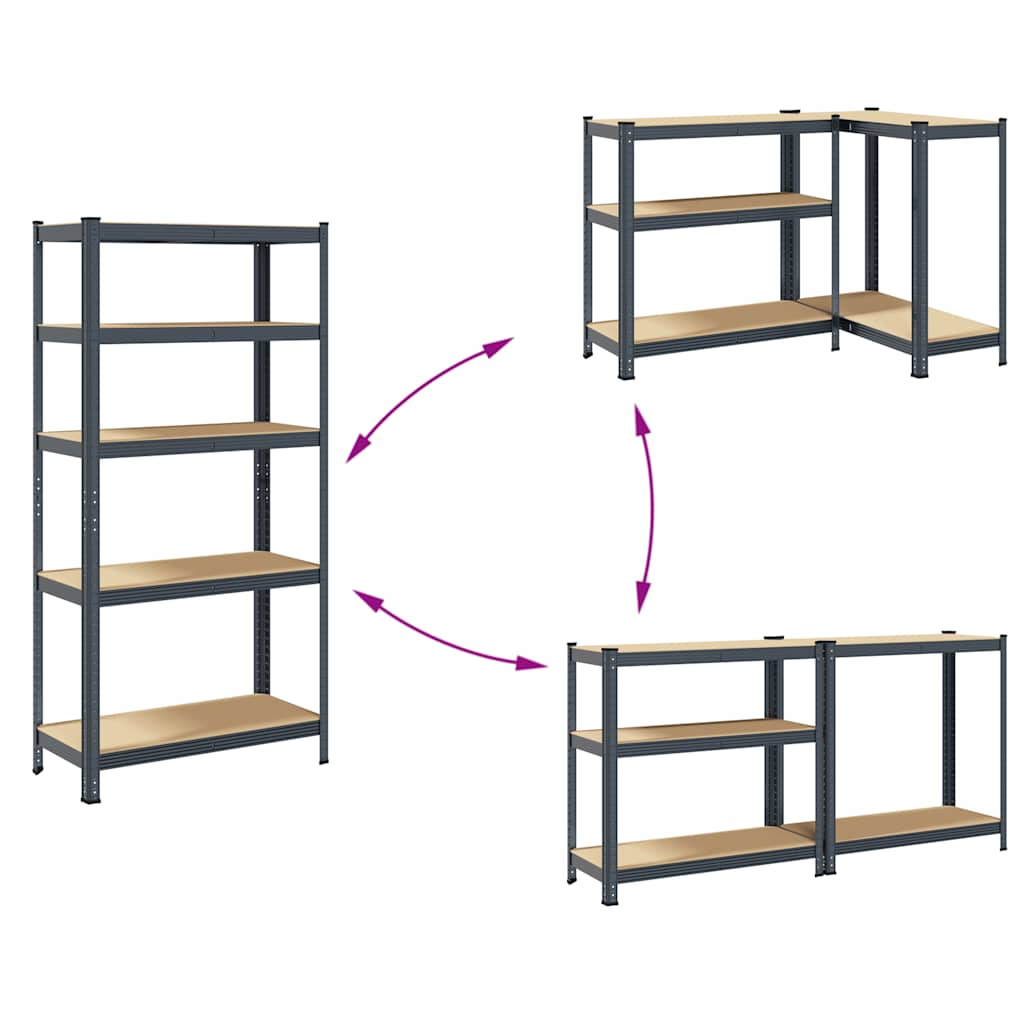 5 Laags Opbergrek 2 stuks antracietkleurig staal & bewerkt hout