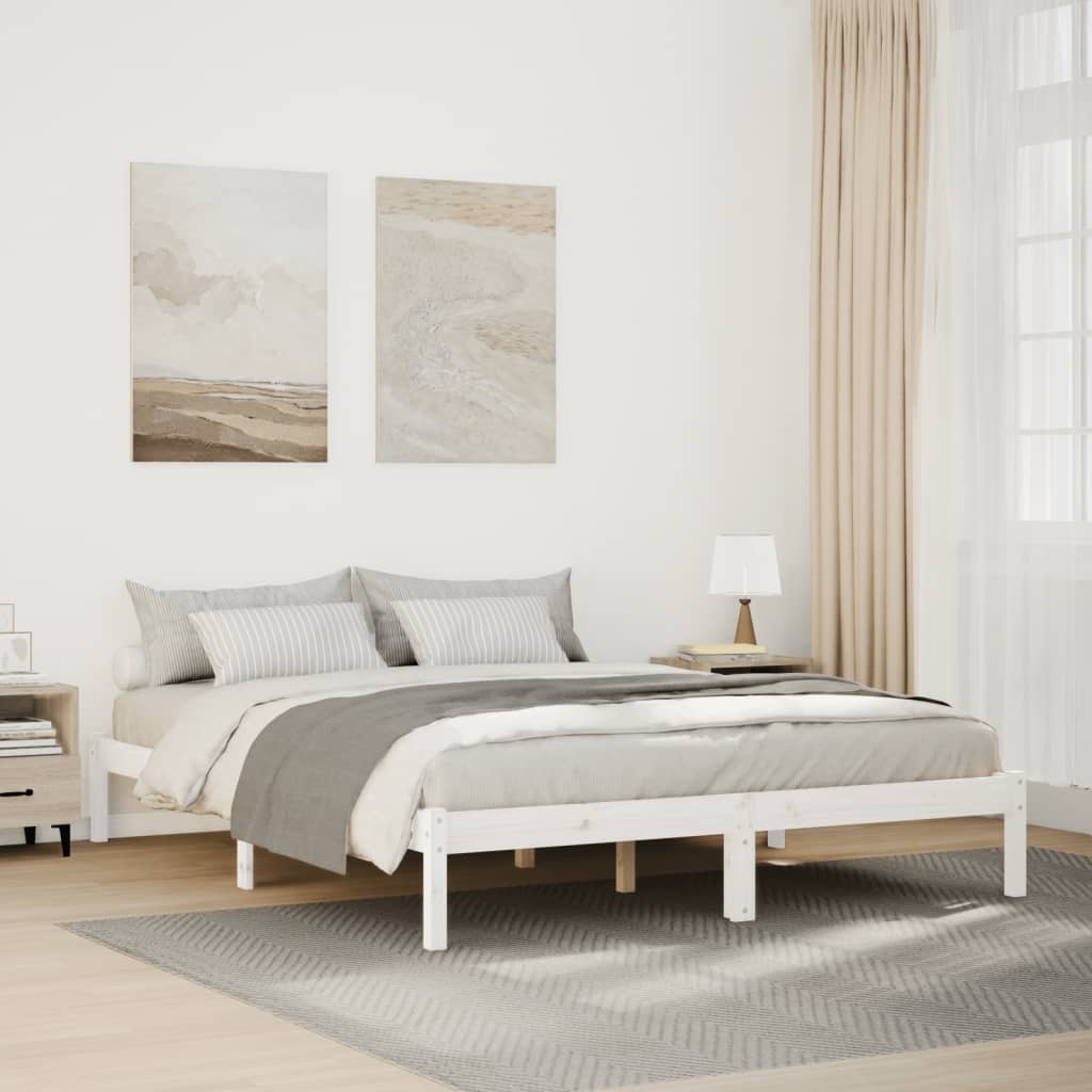 Bedframe extra lang zonder matras grenenhout wit 140x210 cm