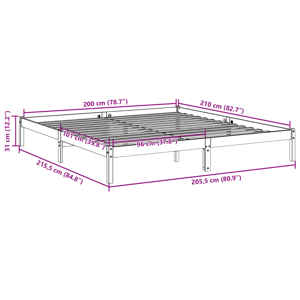 Bedframe extra lang zonder matras massief grenenhout 200x210 cm