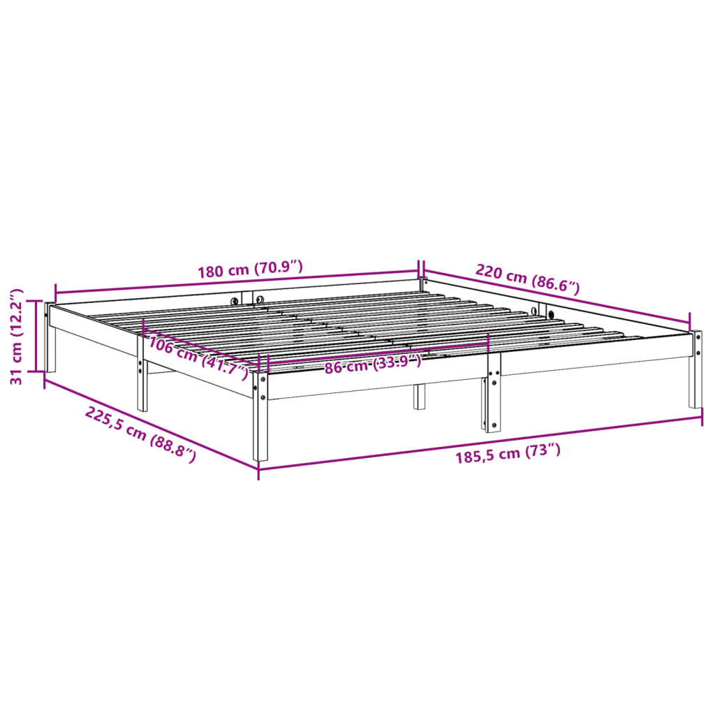 Bedframe extra lang zonder matras grenenhout wit 180x220 cm