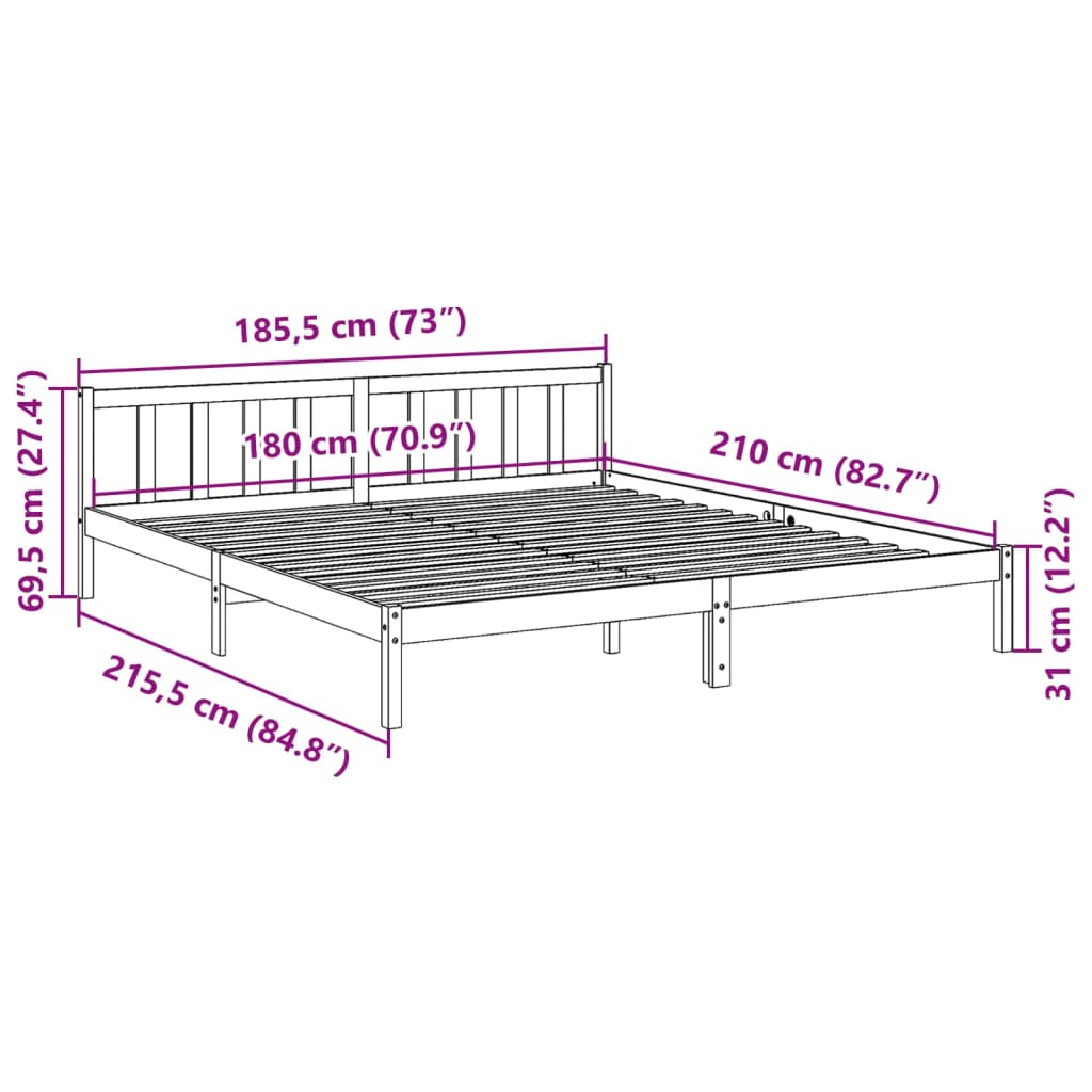 Bedframe extra lang zonder matras massief grenenhout 180x210 cm