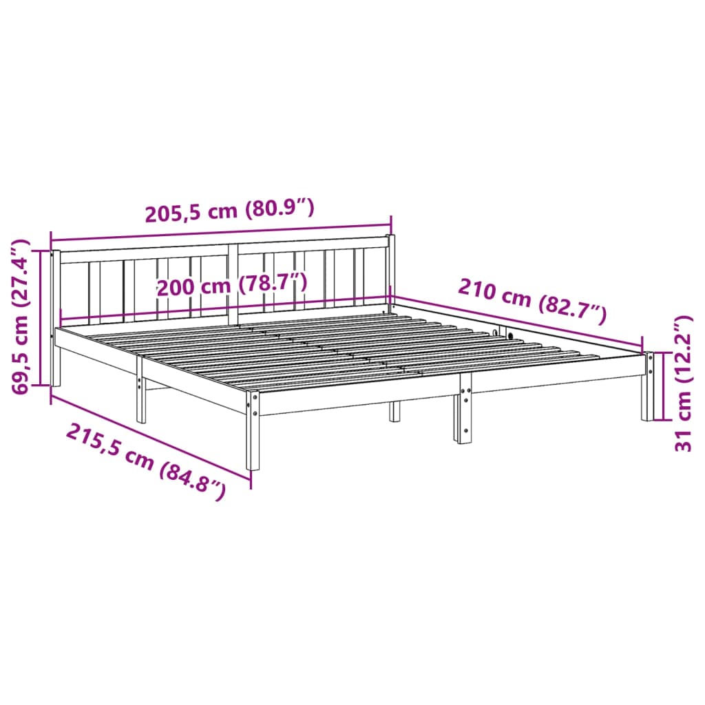 Bedframe extra lang zonder matras massief grenenhout 200x210 cm