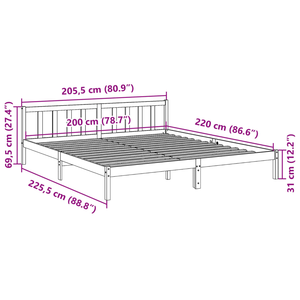 Bedframe extra lang zonder matras grenenhout wit 200x220 cm